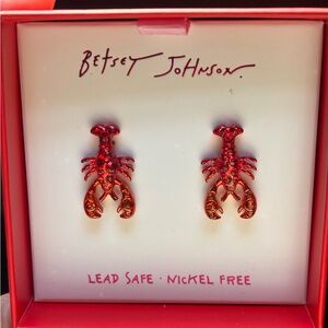 Betsey Johnson Red Crystal Lobster Stud Earrings NIB